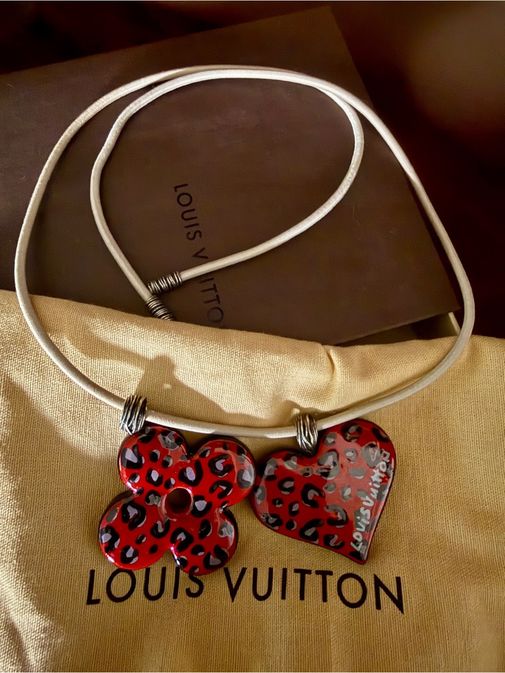Louis Vuitton Stephen Sprouse Red and Black Leopard Pendant Necklace Vintage